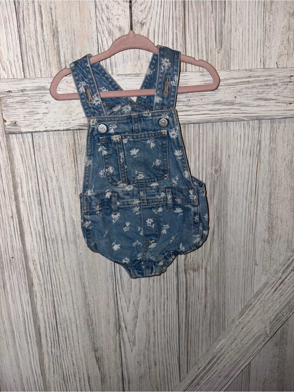 Old Navy Denim Floral Baby Overalls - Blue & White